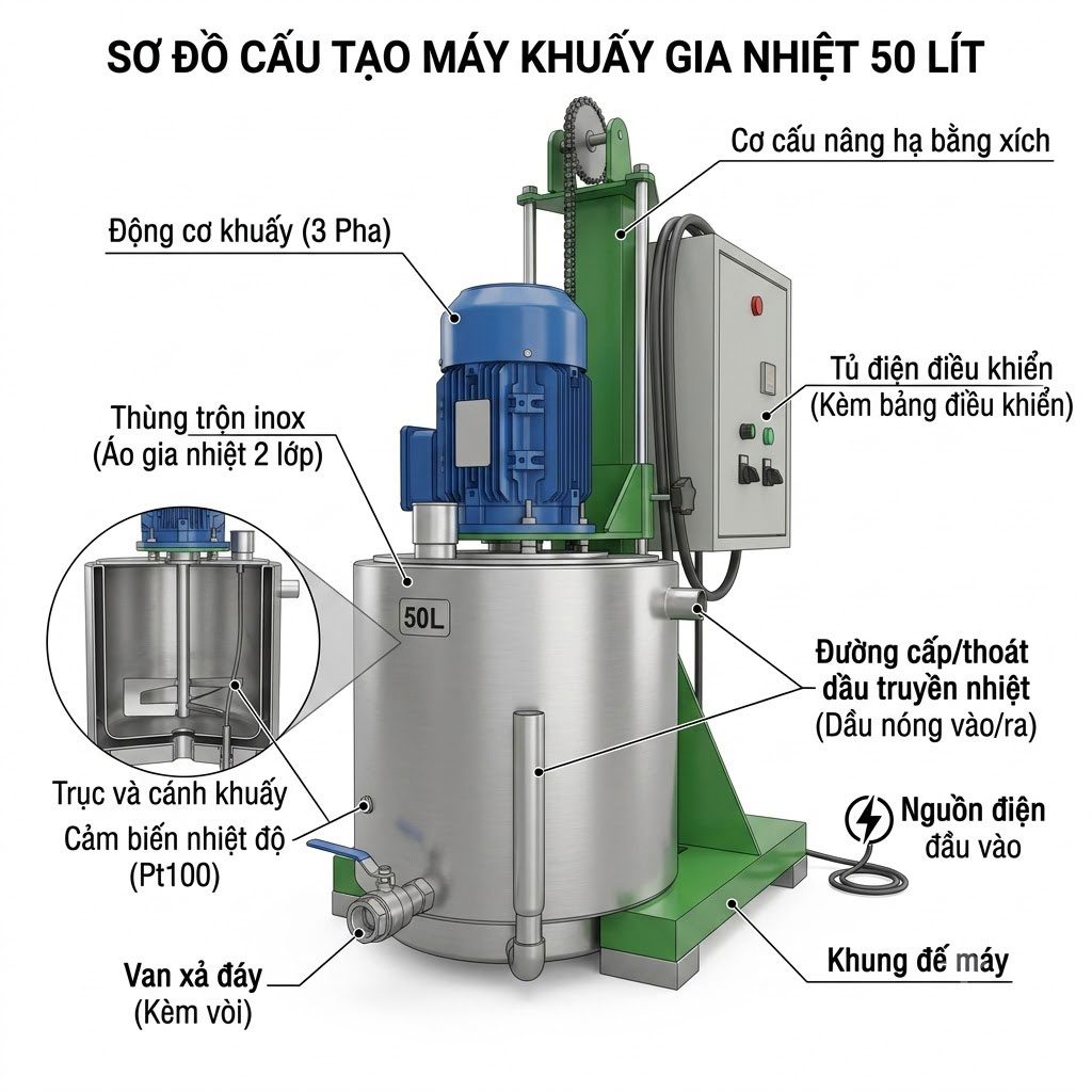 Máy khuấy gia nhiệt 50 lít